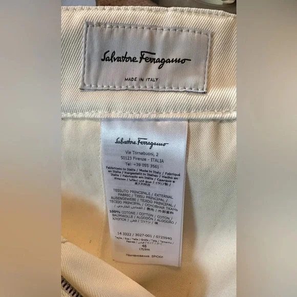 NWT Salvatore Ferragamo Men’s Off White Cotton Chino Pants Size 48 (US 33)